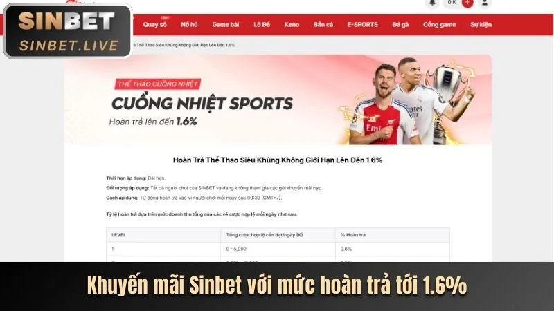 Giao diện nền tảng Sinbet